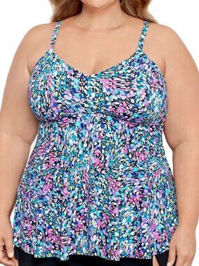 Swim Solutions Plus Size Printed V-Neck Underwire Tankini Top